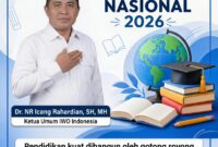Ketua Umum IWO Indonesia, Dr. NR Icang Rahardian, menyerukan pentingnya kolaborasi seluruh elemen bangsa dalam momentum Hari Pendidikan Nasional 2026 guna mewujudkan pendidikan yang bermutu, merata, dan berkarakter sesuai nilai ajaran Ki Hajar Dewantara.