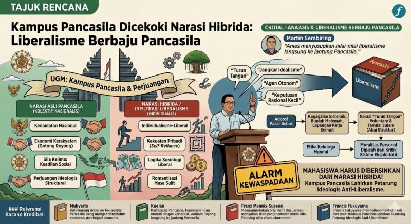 Pidato di Universitas Gadjah Mada memicu kritik terkait dugaan masuknya narasi liberalisme dalam bingkai nilai Pancasila dan pendidikan tinggi.