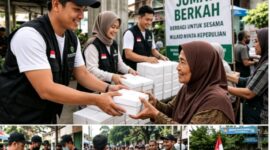 Relawan dari berbagai elemen masyarakat menyalurkan bantuan dan paket makanan kepada warga dalam aksi Jumat Berkah di berbagai daerah Indonesia, Jumat (08/05/2026).