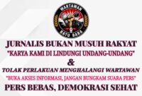 Poster solidaritas wartawan Batu Bara berisi seruan menolak penghalangan tugas jurnalistik serta ajakan menjaga kebebasan pers demi demokrasi yang sehat.